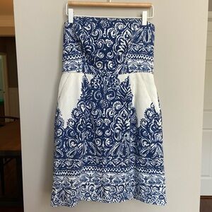 J Crew Collection Strapless Mini Dress, Ella Porcelain Paisley, Size 6